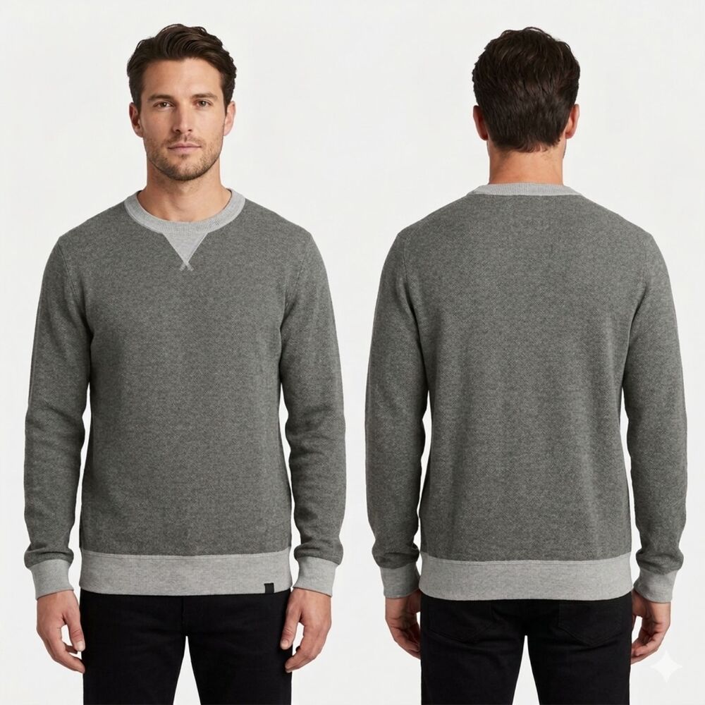 Profuomo Originale Men's Cotton Merino Crewneck Sweater Grey V Gusset Size M